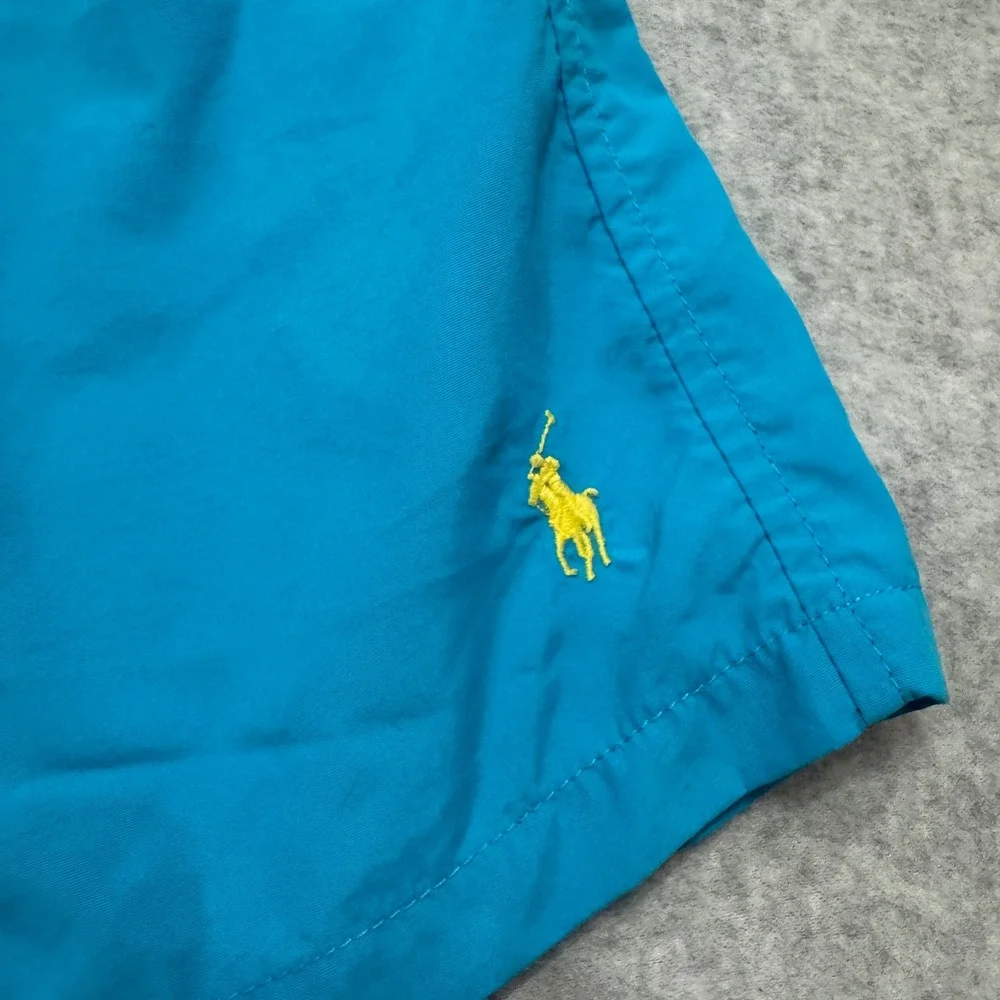 Polo Ralph Lauren Mens Swim Trunks‎ Turquoise Blue Yellow Pony Mesh Lined Large